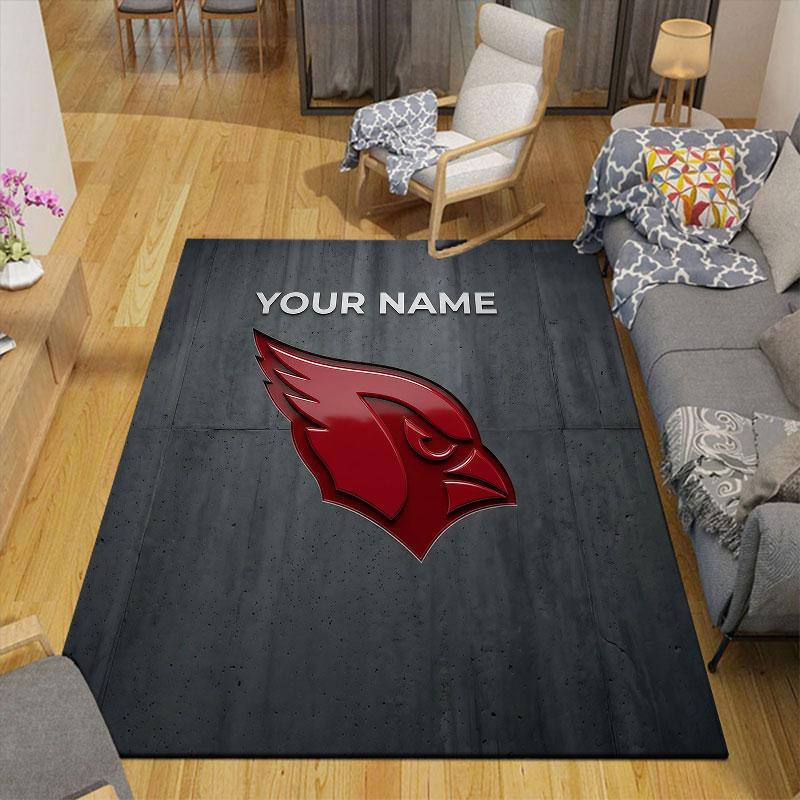 Custom Name,Arizona Cardinals Home Sofa Decoration for Living Room & Bedroom, Non‑Slip Play Flannel Floor Mat for Game Room