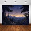 2D Night Mountain Tapestry Starry Sky Forest Sunset Scenery Wall Art