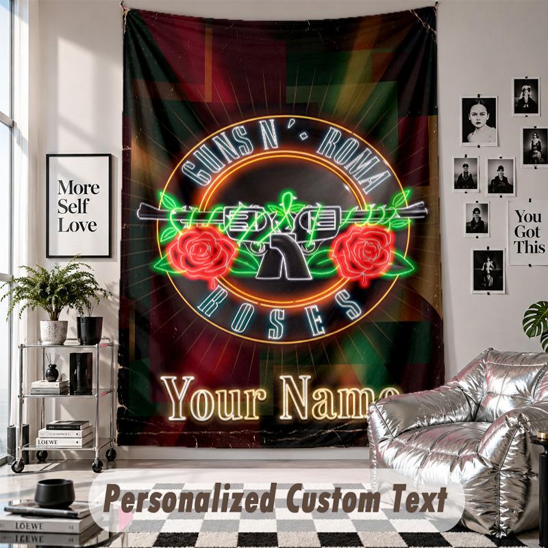 Wall Hanging Tapestry With Custom Name & Text, Guns N’ Roses Decorative Tapestry For Bedroom