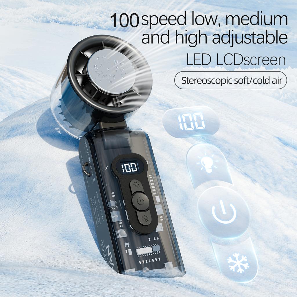 High Speed Folding Fan Mini Handheld Refrigeration Fan Digital Display Portable USB Charging Fan High Wind Power Handheld Fan