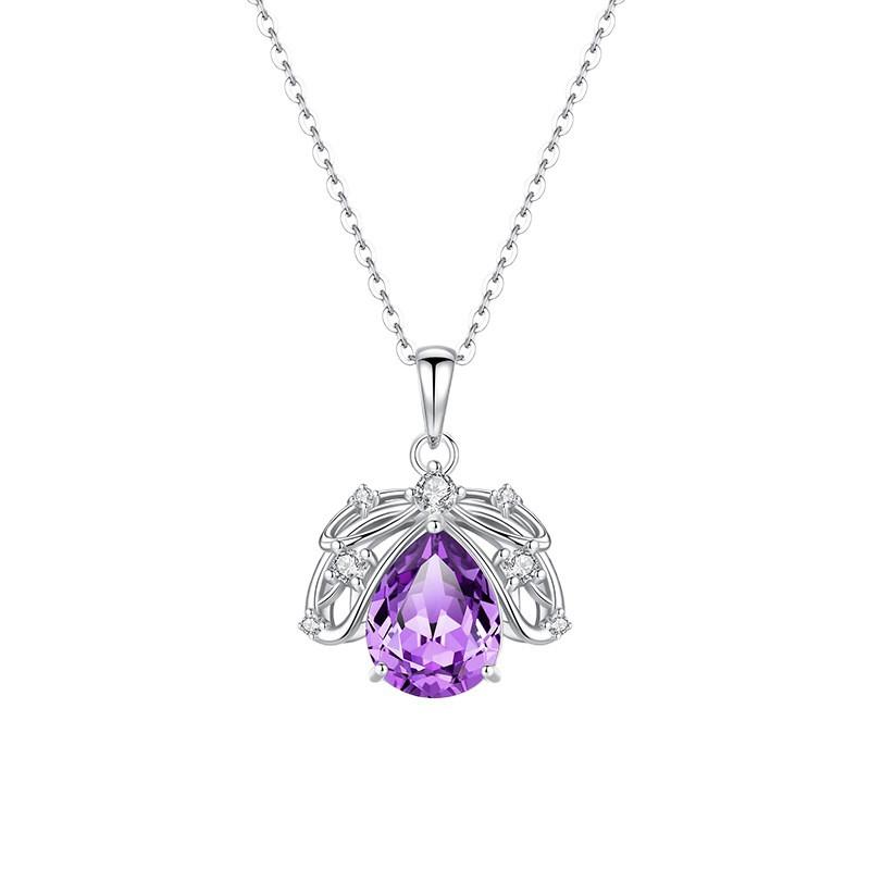 Natural crystal stone firefly pendant whole body s925 sterling silver necklace women's high-end ice flower cut colorful treasure pendant daily gift