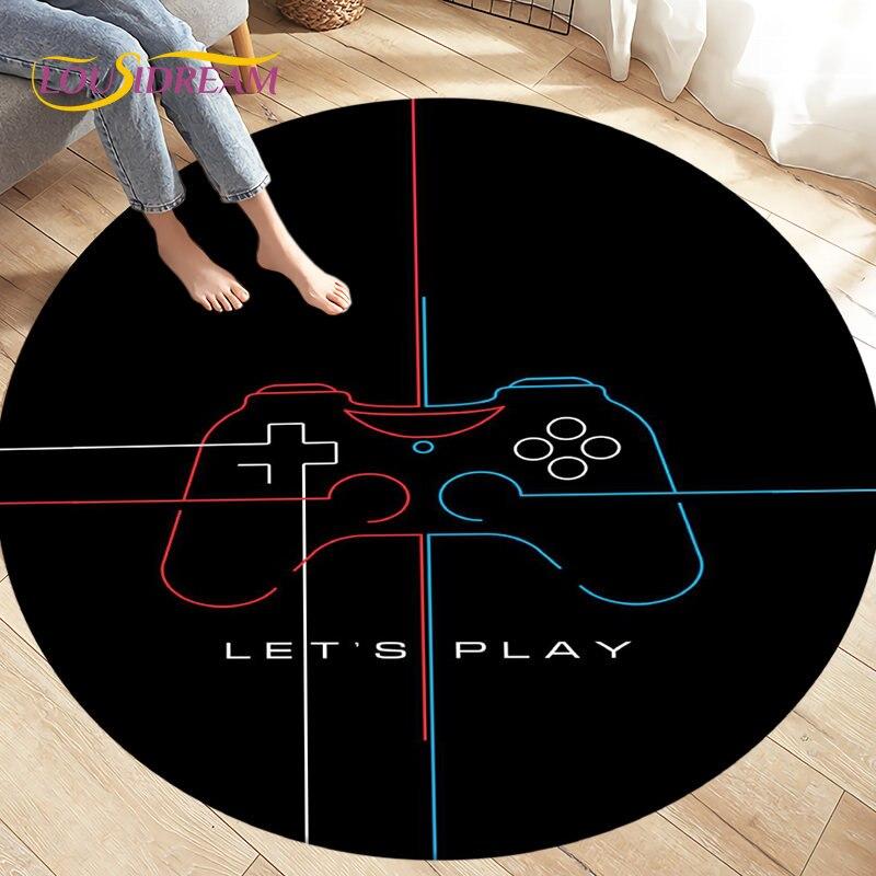 Cartoon Gamer Game Controler Area Koberec,Koberec s kulatým kobercem do obývacího pokoje Ložnice Dekorace,Děti si hrají plazící se protiskluzová podložka na podlahu