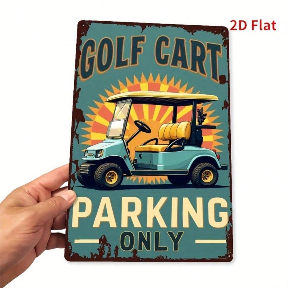 Retro Golf Cart Parking Sign Vintage Metal Wall Decor 8x12 Inch 2D Flat Art for Bar Cafe Beach Villa Backyard Cottage Home Decor