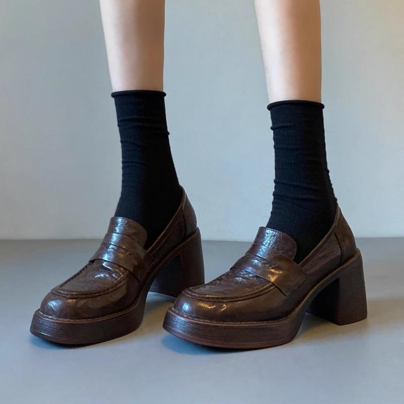 Retro High-heeled Round-toe Shoes, Stylish Platform Shoes, Height-increasing Single Shoes, New Style