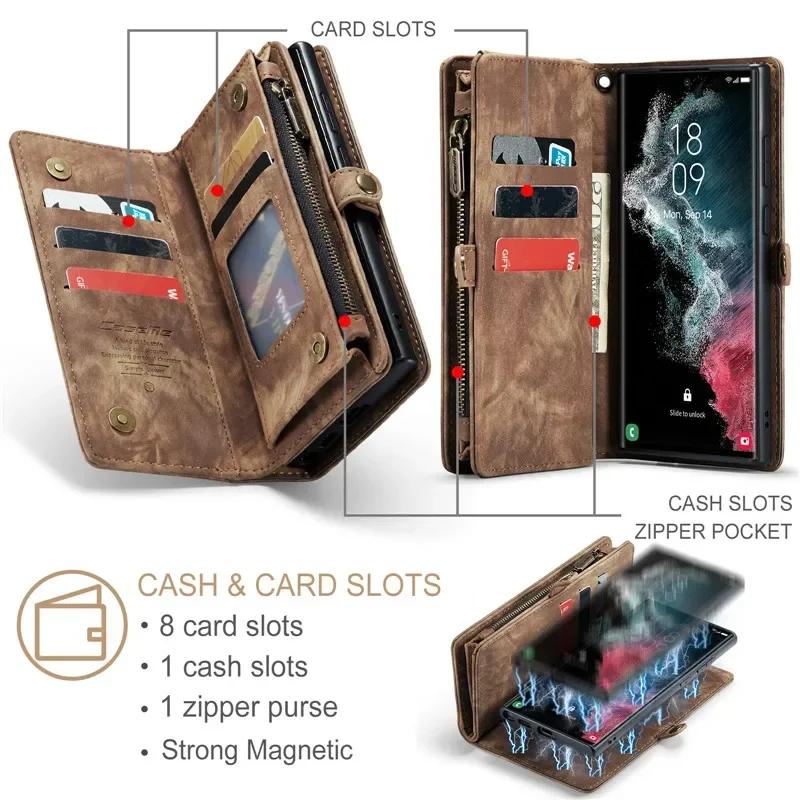 Kožené pouzdro na telefon s poutkem a peněženkou na zip pro Samsung Galaxy A17 A56 A36 A16 A15 A54 A34 A14 A53 A33 A13 A72 A52S A32 A12 A51