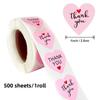 500 Sheets/roll 1 Inch Pink Love Thank You Stickers, Heart Stickers, Flower Stickers, Envelope Seal Stickers, Thank You Stickers
