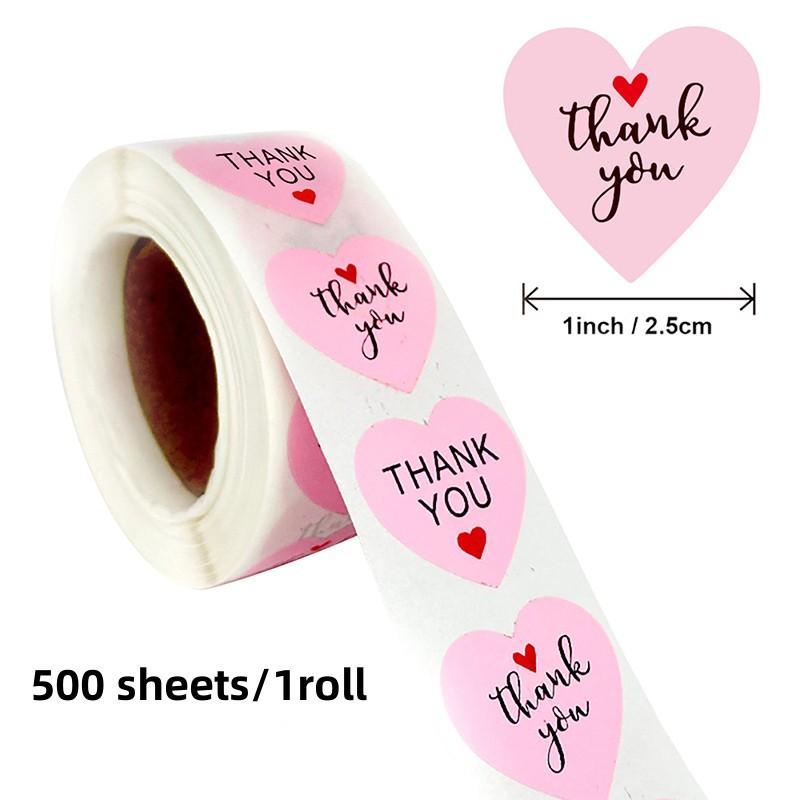500 Sheets/roll 1 Inch Pink Love Thank You Stickers, Heart Stickers, Flower Stickers, Envelope Seal Stickers, Thank You Stickers