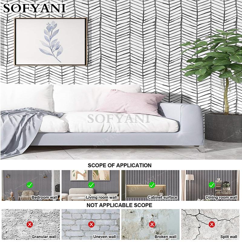 Boho Peel and Stick Wallpaper Stripe Herringbone Black White Vinyl Self Adhesive Room Decor Contact Paper 45cm wide