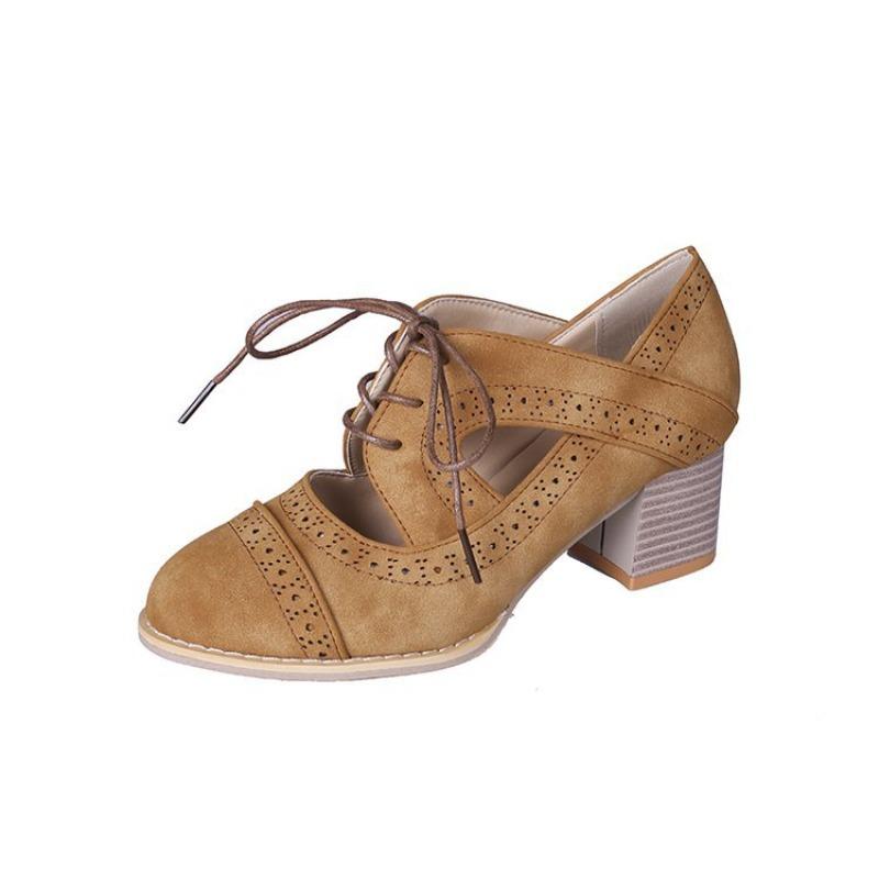 

Женская обувь большого размера модная гравированная полая шнуровка толстый каблук высокий каблук одинарная обувь женская обувь женская обувь 43 коричневый