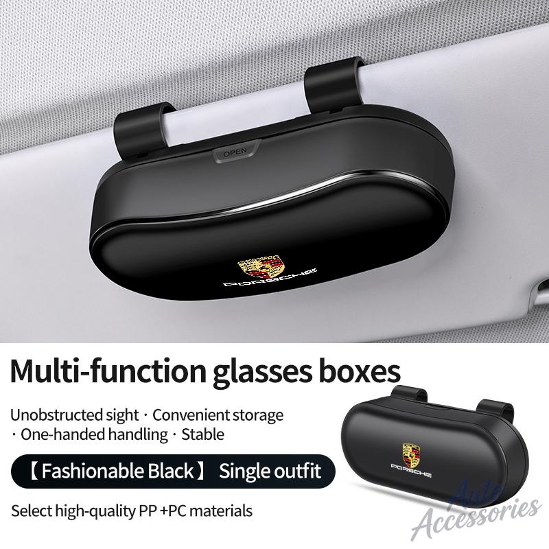 Car Sun Visor Glasses Box Portable Sunglasses Eyeglass Case For Porsche Cayenne Panamera Macan 911 718 918 Cayman Taycan Sticker