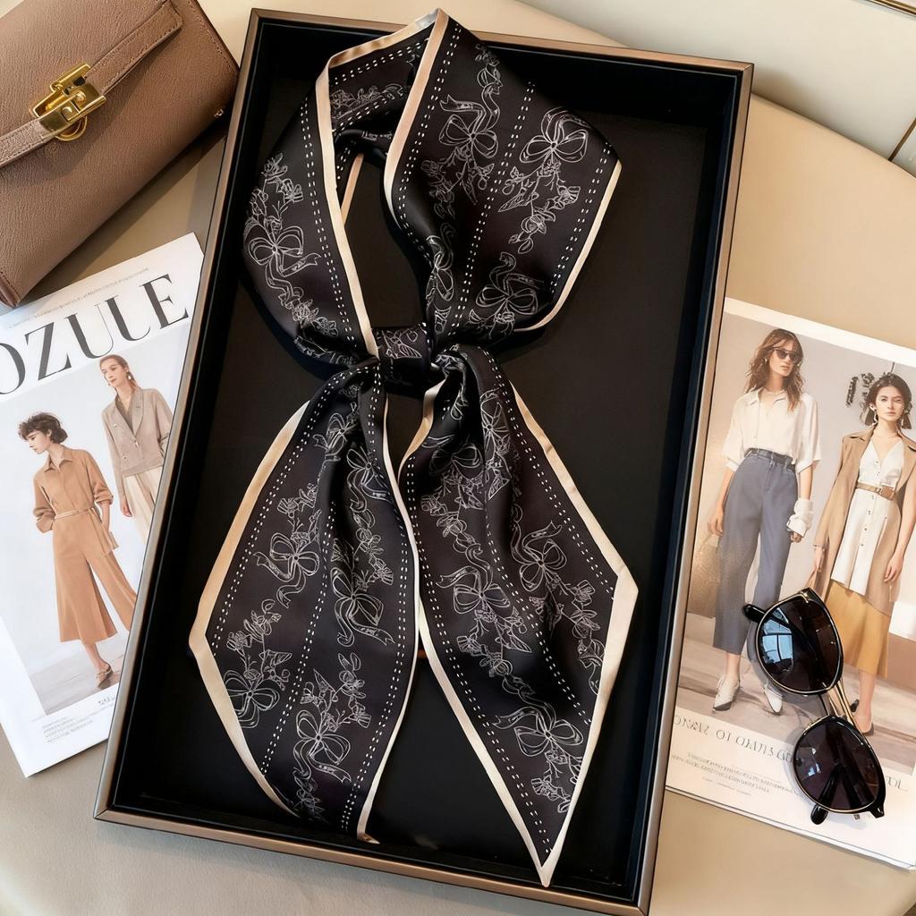 French retro polka dot long silk scarf women's spring and summer fashion temperament versatile high-end scarf headband streamer belt