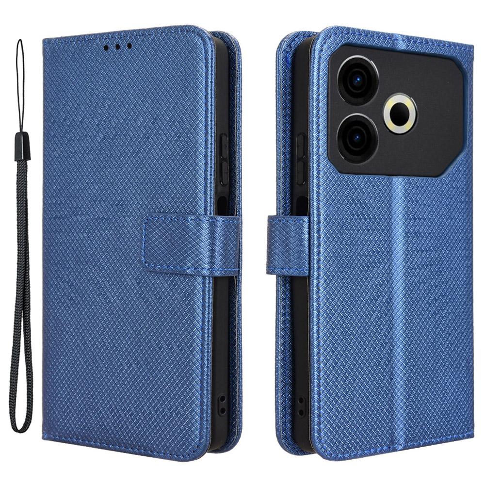 

For TECNO Pova 6 Neo Case PU Leather Diamond Texture Protective Phone Cover Blue