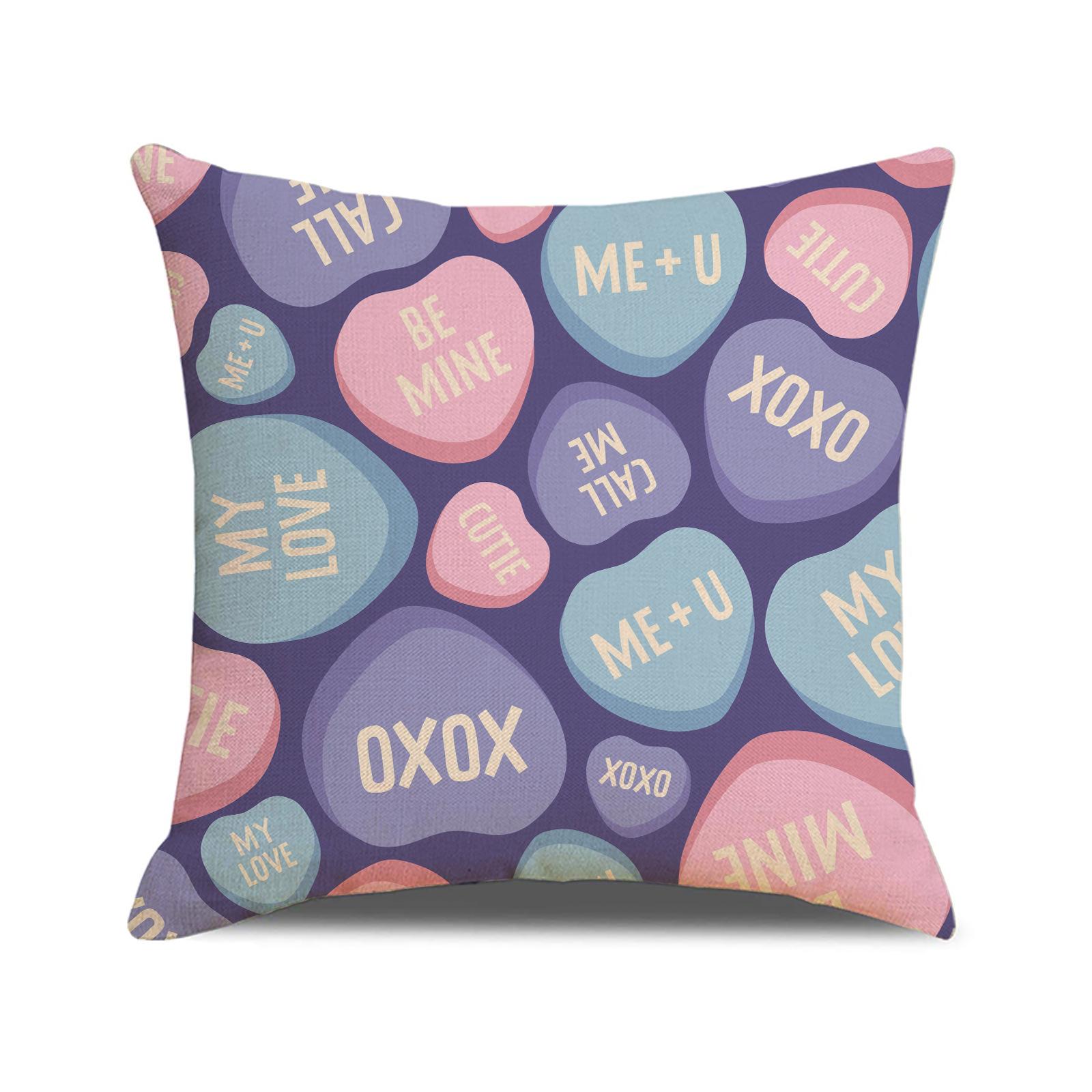 

Valentine s Day Love Pillow Creative Printed Linen Pillowcase Romantic Date Party Decoration Sofa Cushion 45X45cm (pillowcase only)