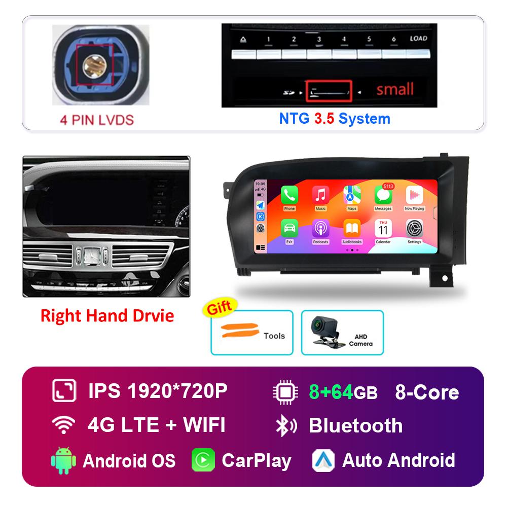 Android Car Radio Multimedia Player DSP Stereo 10.25 Inch Right Hand Drvie for Benz S W221 W216 2005 - 2013 NTG 3.0 3.5 System