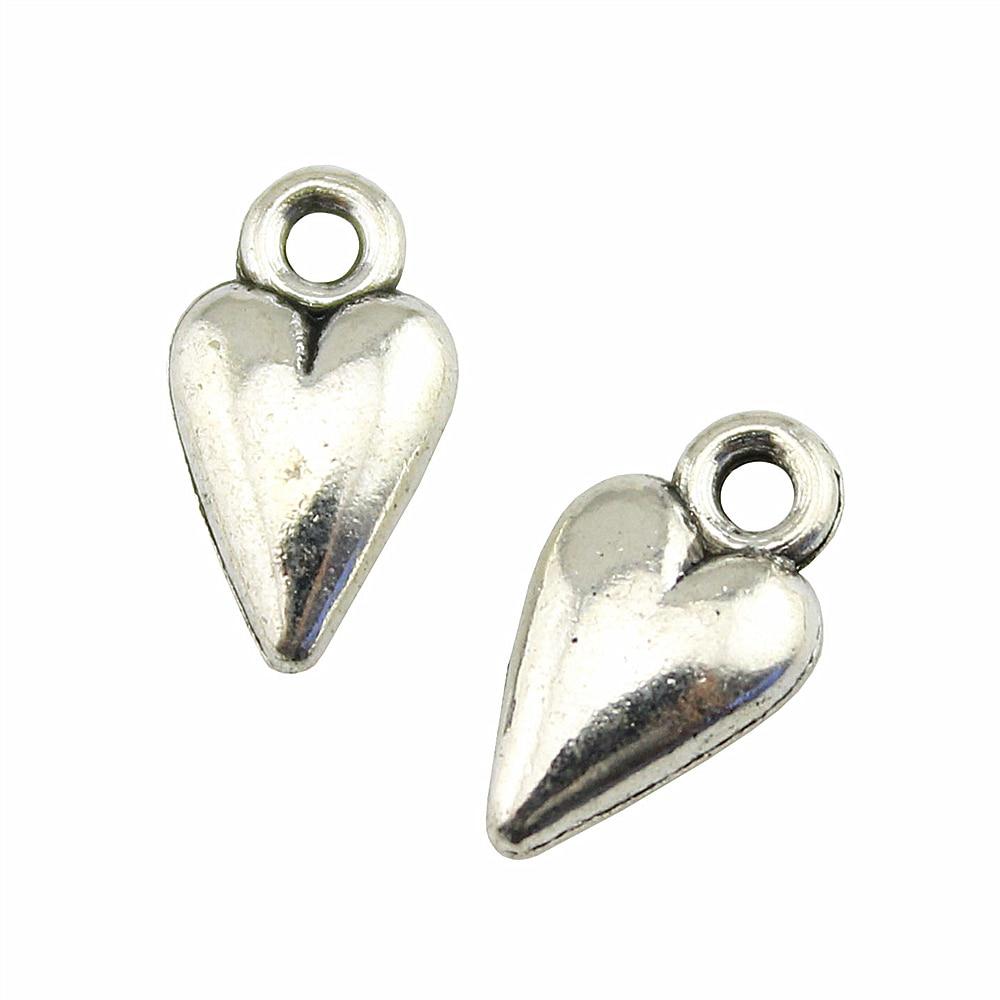 

20шт Сердце Шармы Шармы Античное серебро Цвет Цинковый сплав 13X7mm