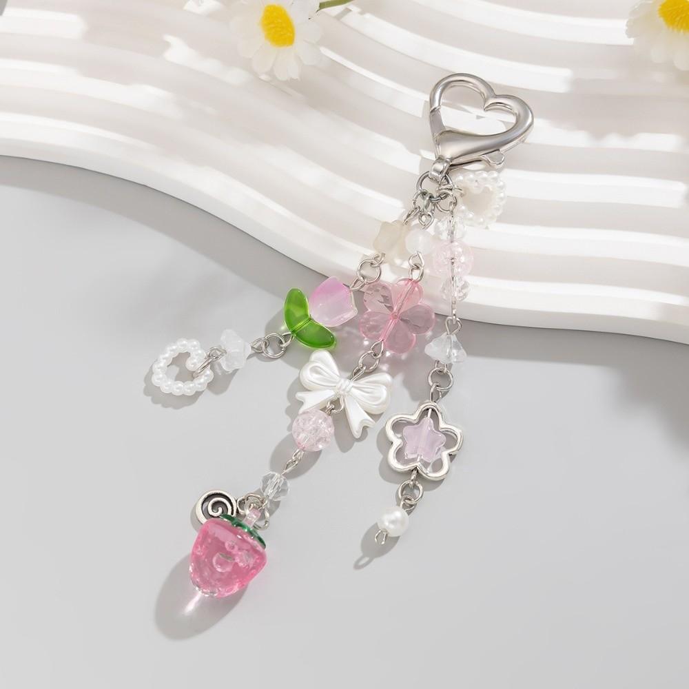 Strawberry Design Beaded Phone Chain Cute Flower Key Pendant Accessories Bag Charm Fairytale Theme