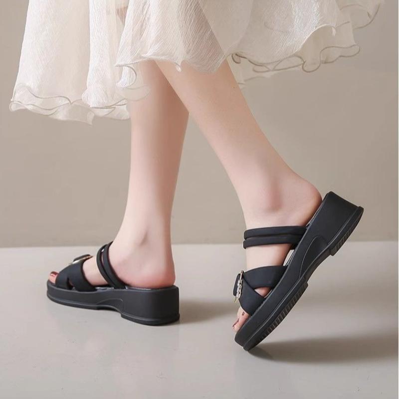 Fashion Sandals for Women Roman Style Open Toe Platform with Medium Heels Woman Shoes Pvc Sales Vintage Chic and Elegant Comfort Daily