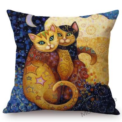 Lovely Cute Cartoon Klimt Style Cat Kitten Home Decoration Throw Pillow Case Gold Animal Art Sofa Decoration Linen Cushion Cover