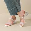 Fashion New Fashion Shiny Gold Silver Women's Sandals Summer Crystal High Heels Party Shoes Woman Comfortable Thick Heels Slides Sandals