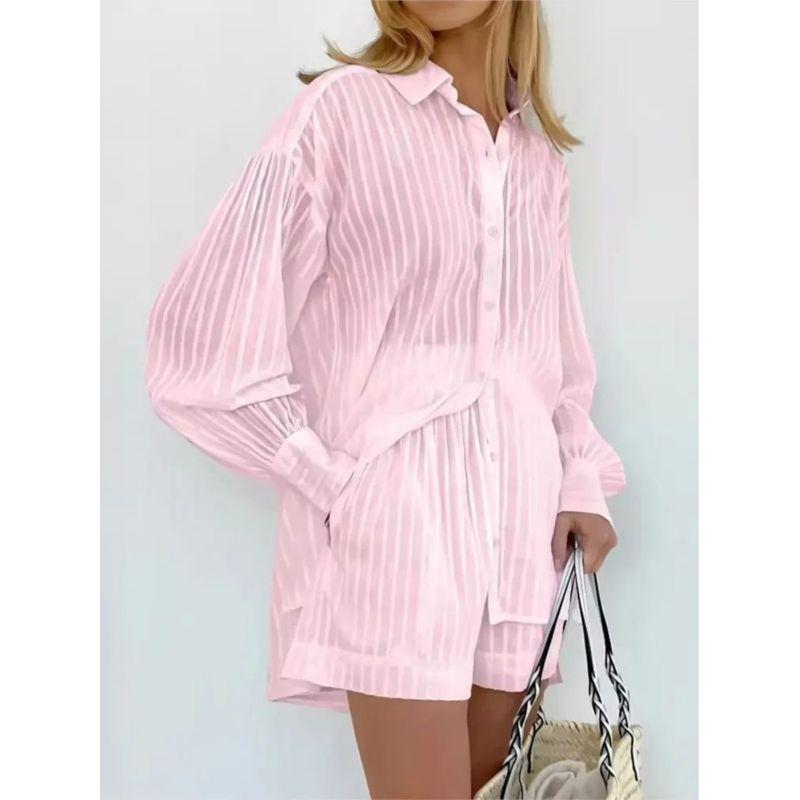 Striped Bubble Sleeve Shirt Shorts Set Stripes Puff Sleeve Shirt Shorts Suit