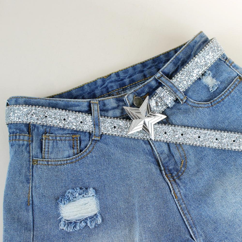 Snap Belt Women'S Style Gold Belt Decoration Personality Sequined Jeans Belt Design