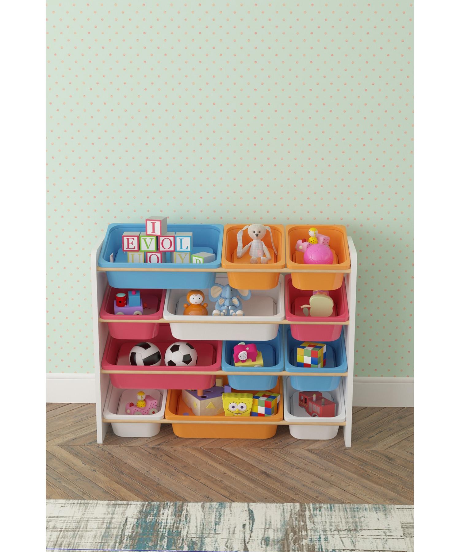 

Красочный многоцелевой шкаф для игрушек с 12 корзинами