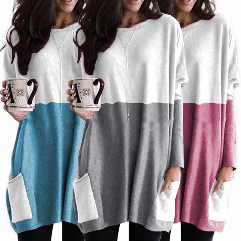 Tralounry Women Pullover Fall Winter Long Sleeve Pockets T-Shirt Tralounry Women Pullover Fall Winter Long Sleeve Pockets T-Shirt