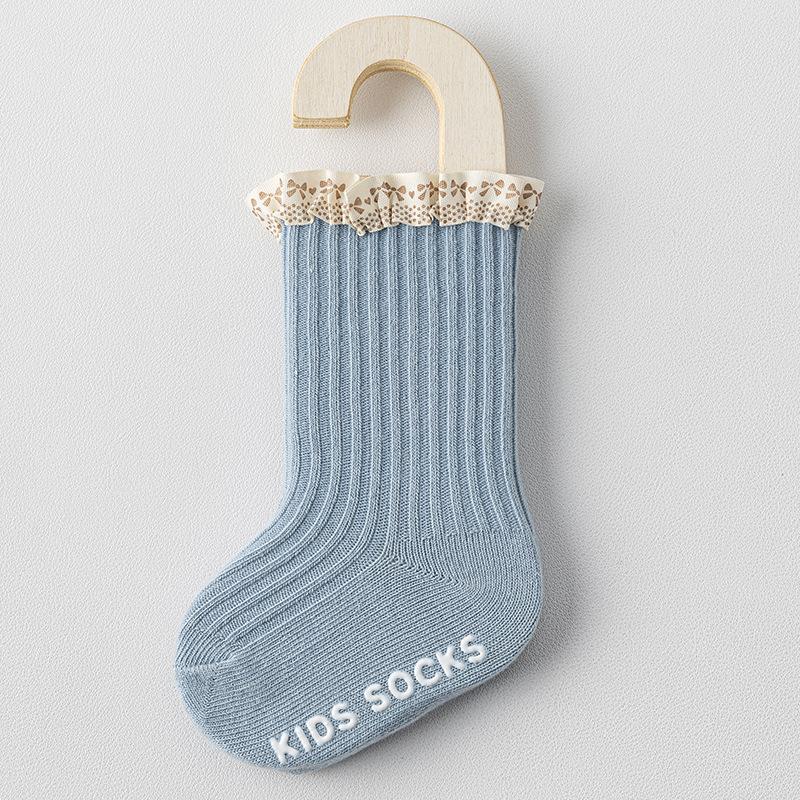 Newborn Male Female Babies Infants Children Combed Cotton Spring and Autumn Summer Lace Medium Tube Non-slip Floor Socks