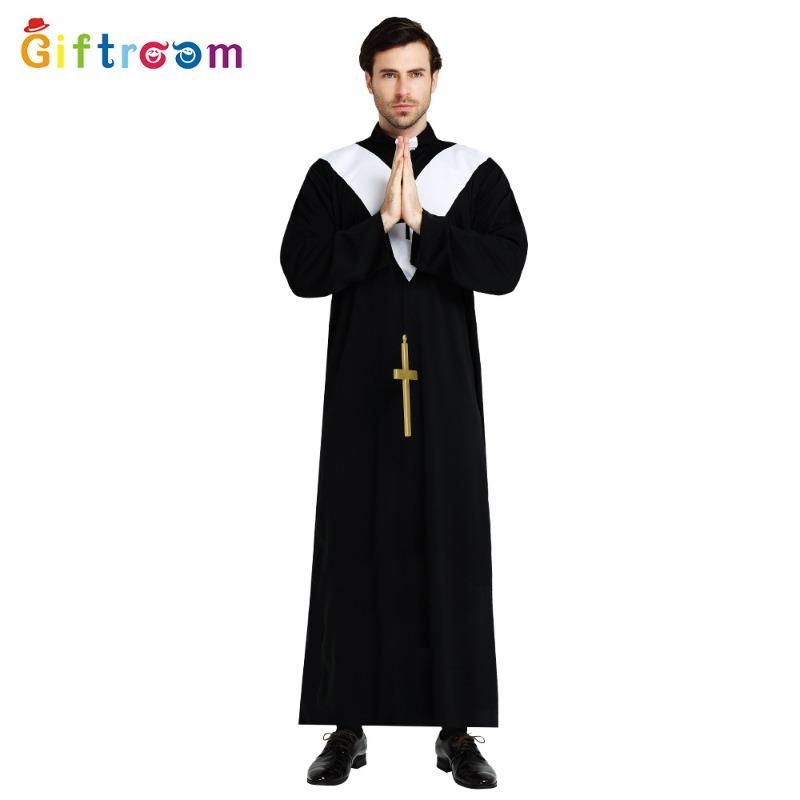 Halloween Costumes Western Party Prom Costumes Drama Stage Performance Men's White Shoulder Pads Priest Cosplay Costumes
