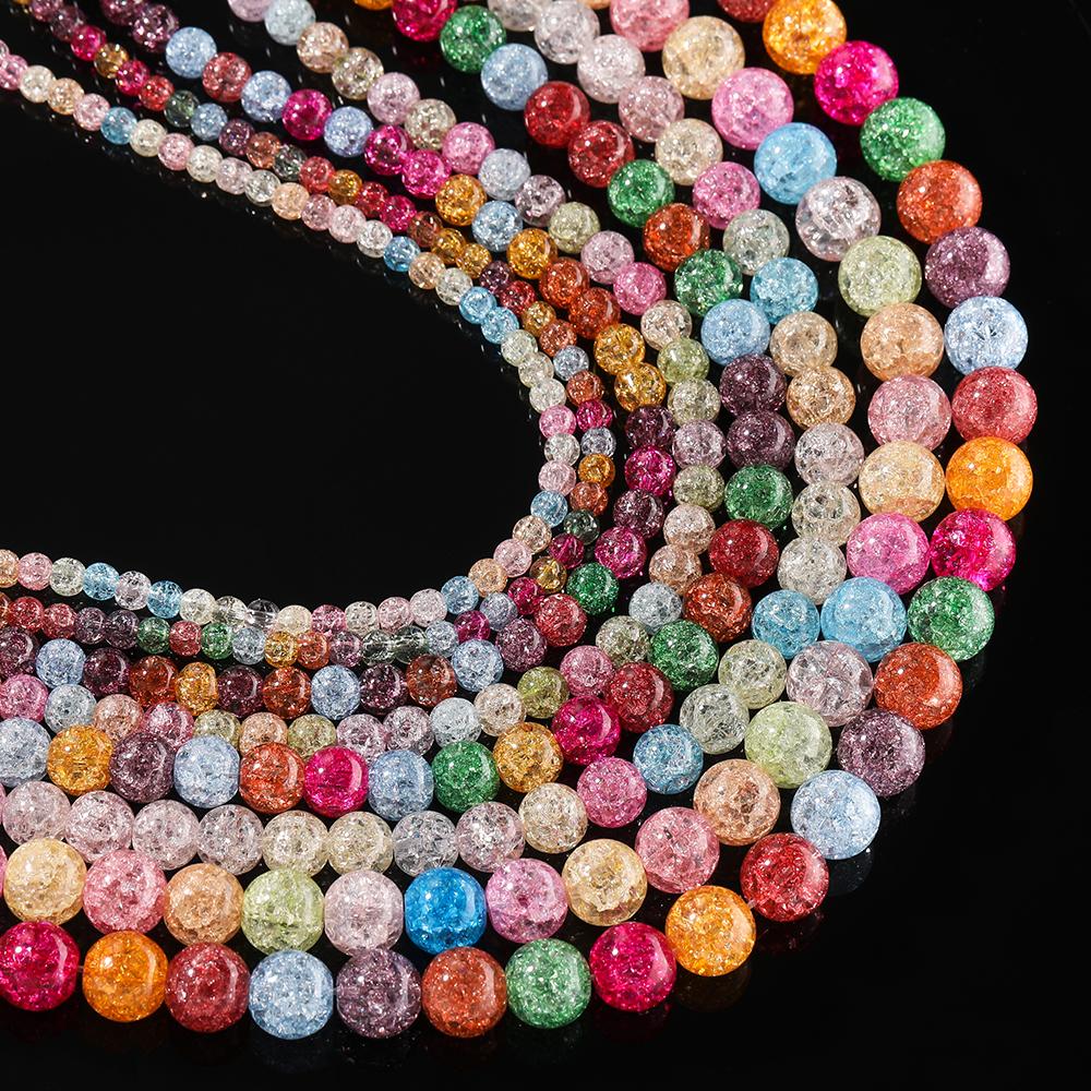1String 4-10mm Mixed Color Glass Beads Round Crackle Spacer Beads DIY Bracelet Necklace for Jewelry Making Supplies Accessories