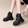 Britische Stil Damen Schwarz Martin Stiefel - Herbst/Winter 2025, Mit Dickem Absatz, Höhensteigernd, Samtgefüttert.