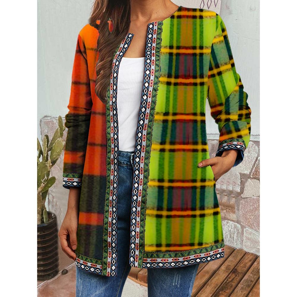 GMXIA Herbst Winter Vintage Ethnischer Stil Druck Übergröße Jacke Strickjacke Damenbekleidung