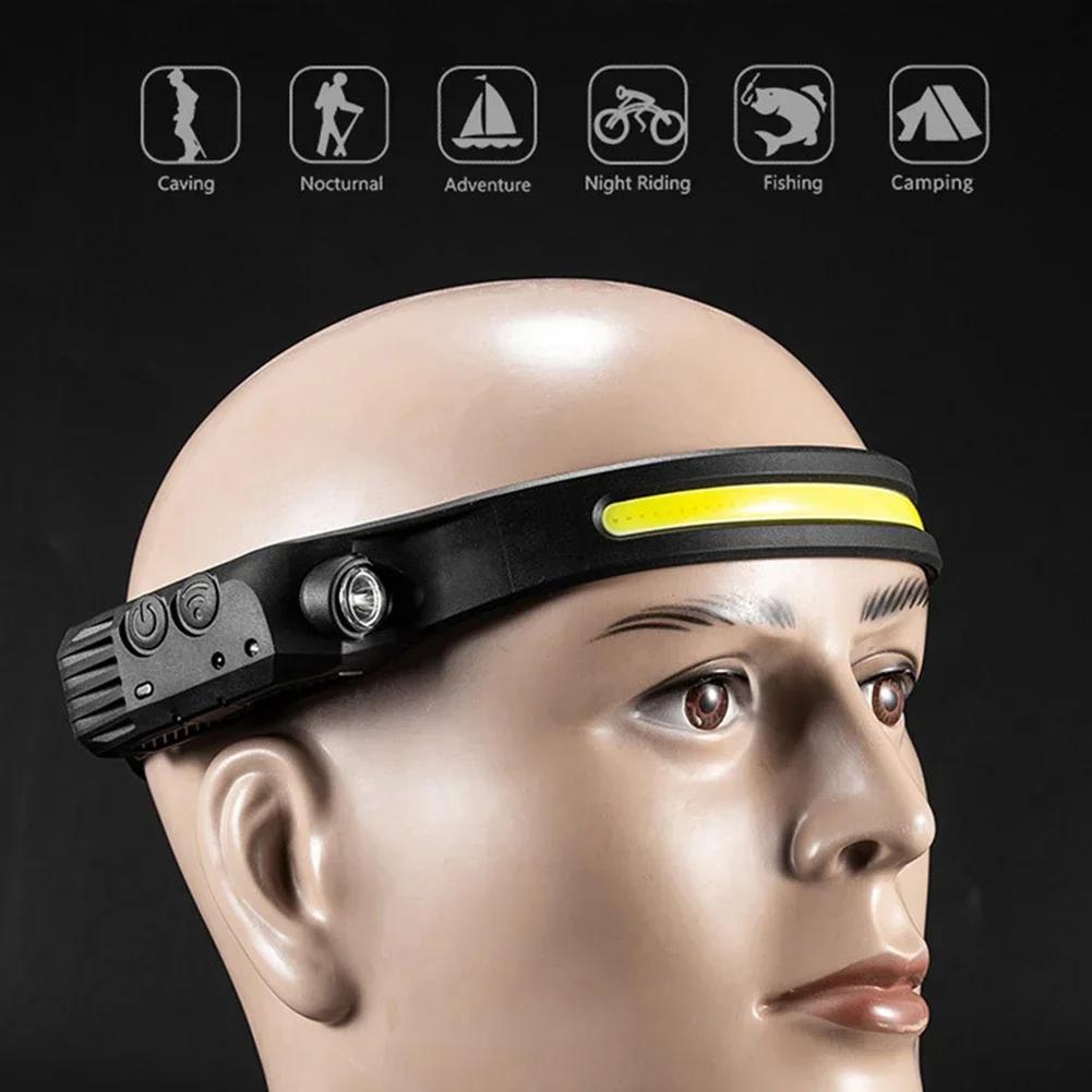 Multi-Functional LED Waving COB Sensing Headlight Outdoor Adventure Riding Night Run Fishing Big Flash Head Light USB Charging