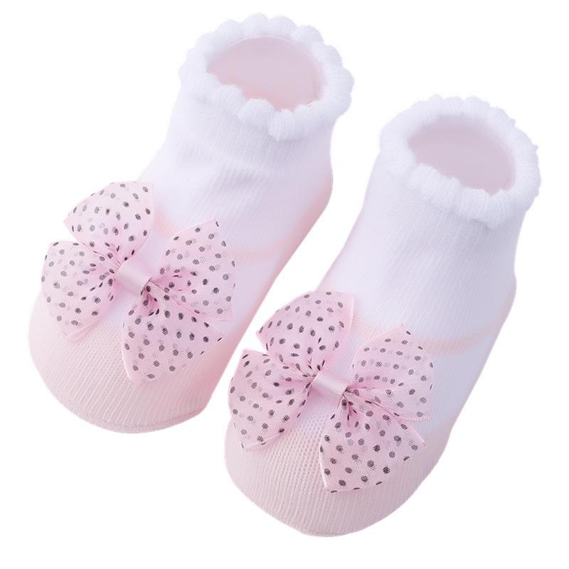 Cartoon Stripe Mesh Bow Baby Socks - Cute European & American Style