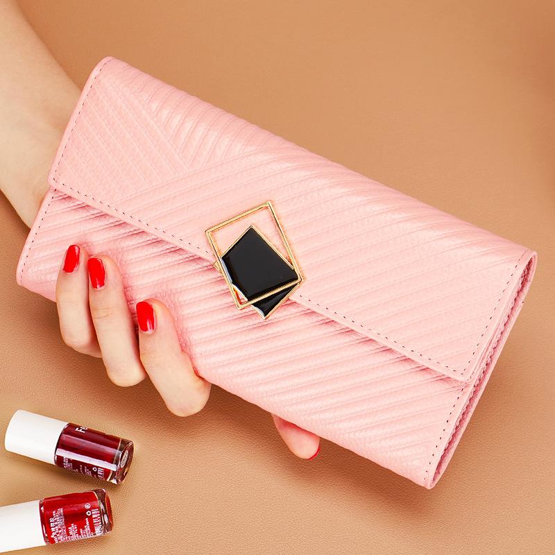 Women's long leather wallet with large capacity and genuine leather