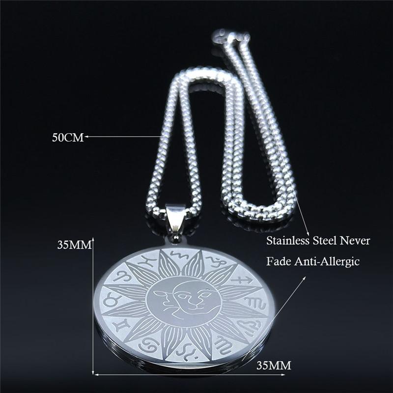 12 Constellations Sun Moon Astrology Stainless Steel Chain Necklace Silver Color Jewelry collier signe astrologique 3425-QKC