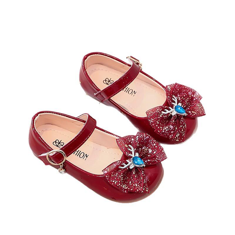 Girls' Lace Bow Patent Leather Non-slip Dress Shoes