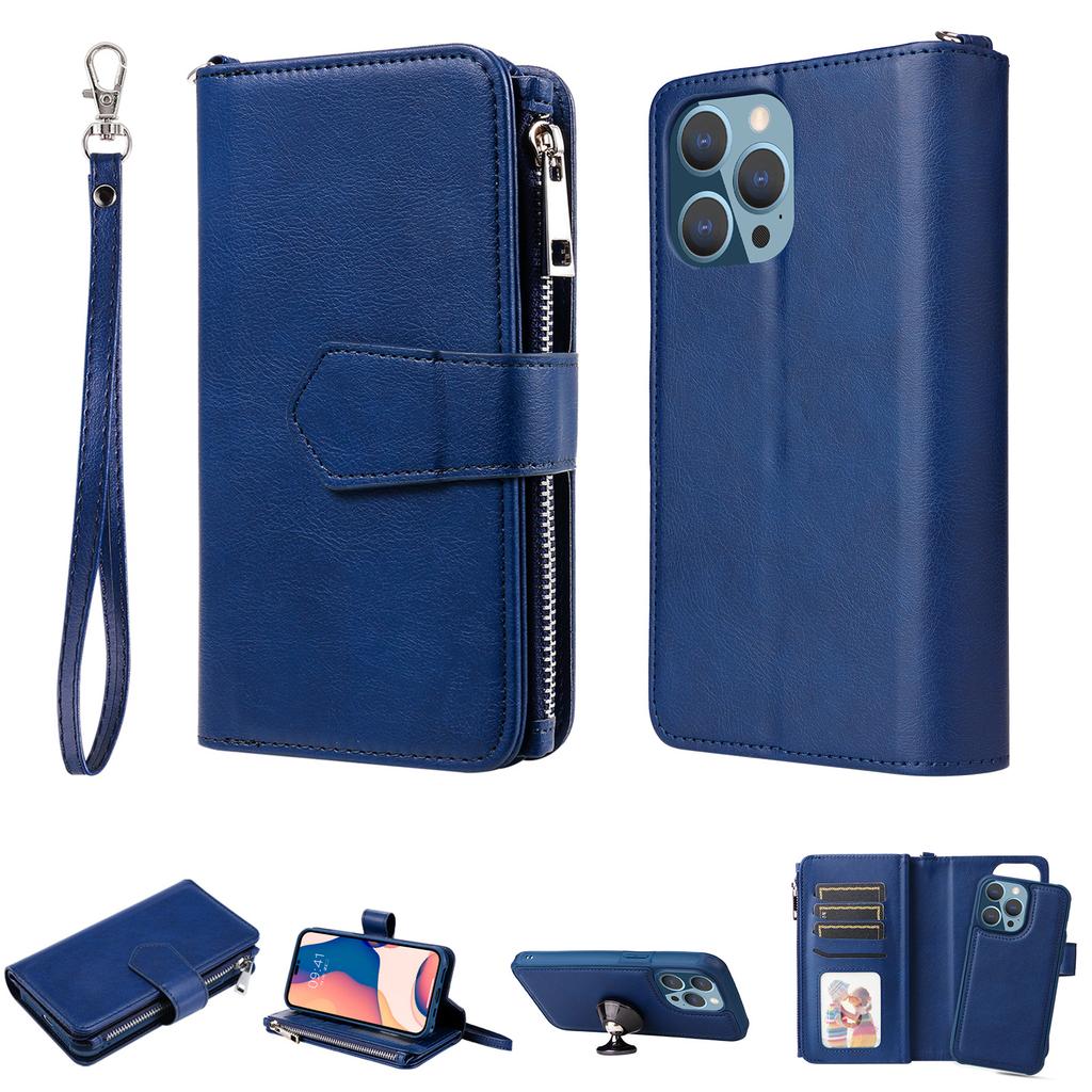 Suitable for iPhone15 mobile phone leather case 15plus solid color multi-function zipper wallet magnetic suction two-in-one case