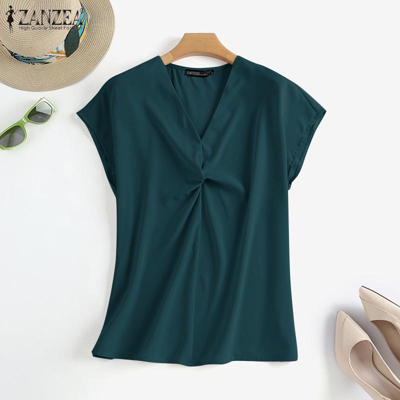 

ZANZEA Женская элегантная рубашка-блузка с коротким рукавом и V-образным вырезом