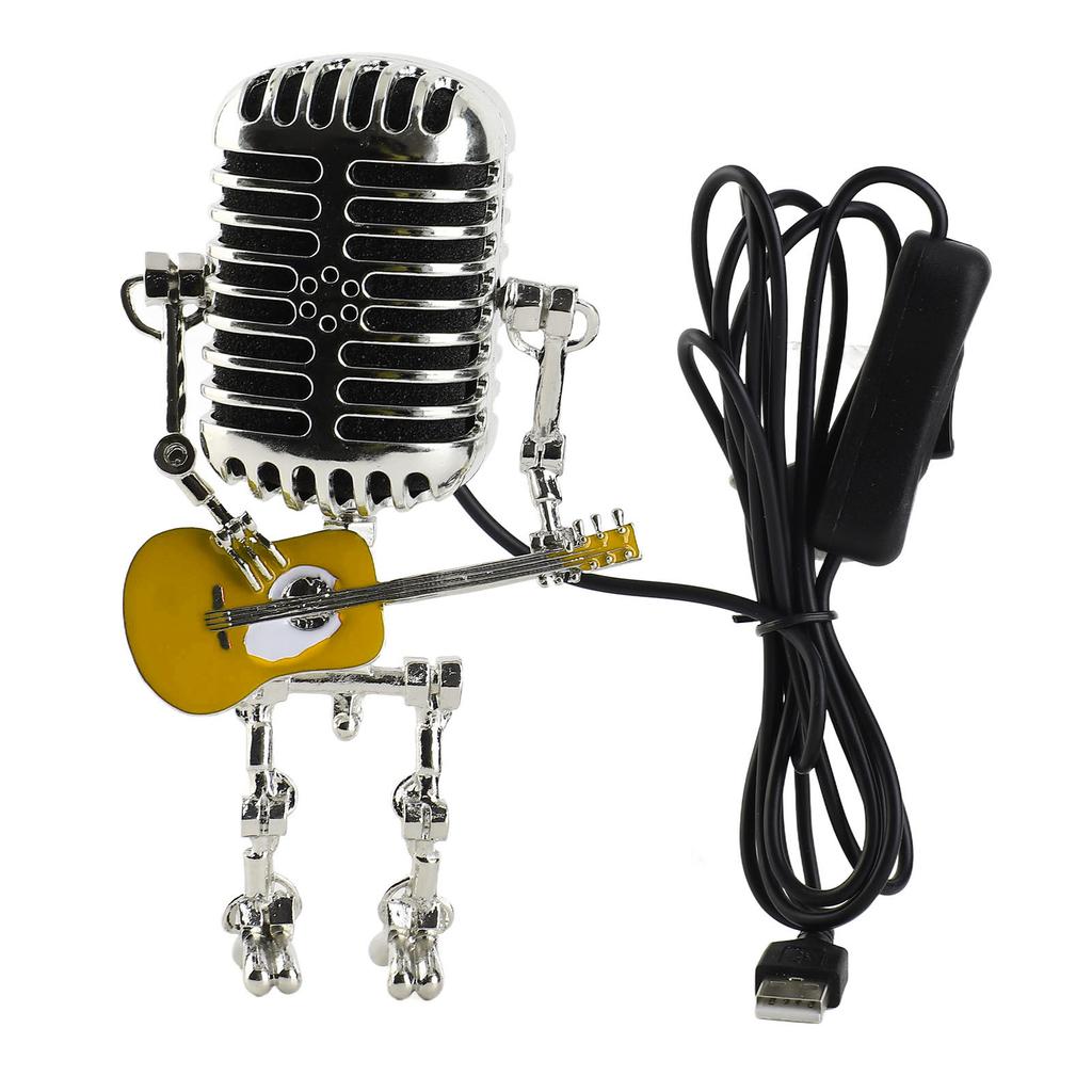 Vintage Microphone Guitar Robot Table Lamp USB Aluminum Metal Retro Microphone Robot Night Light