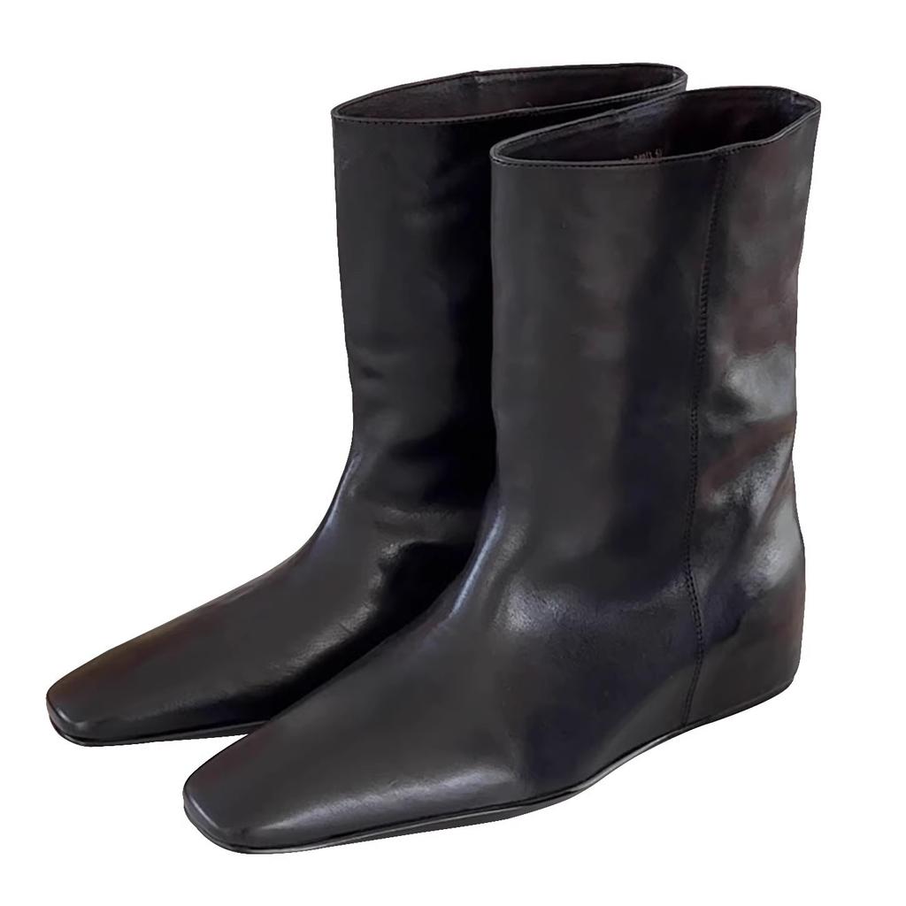Temperament square head thin fleece wide tube fashion boots inner height increase thin boots medium boots women