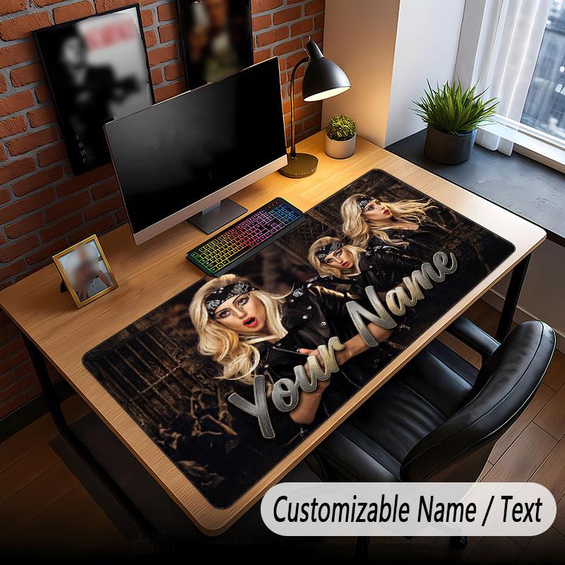 Custom Name Extended Mouse Pad,Lady Gaga Gaming Desk Mat For Home Office Desktop Decor