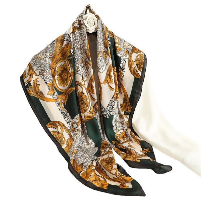European retro printed silk scarf women's new imitation silk large square scarf autumn and winter decoration warm shawl mother scarf