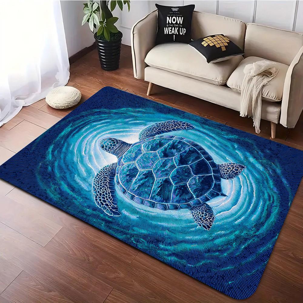 Artistic Blue Water Turtle Pattern Rug For Bedroom Living Room Floor Mat Soft Area Carpet Home Decoration