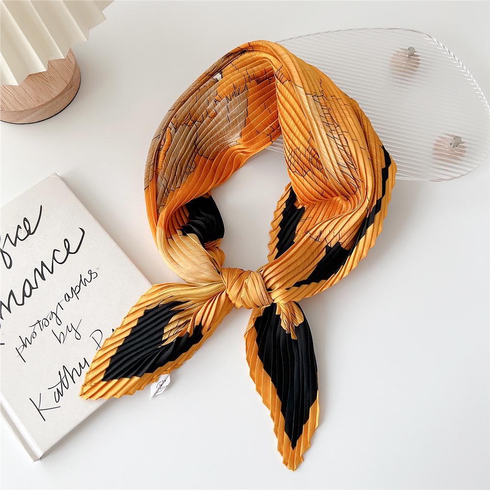 70 Pleated Diamond Silk Scarf for Women - Versatile Spring/Summer Neckerchief & Hairband