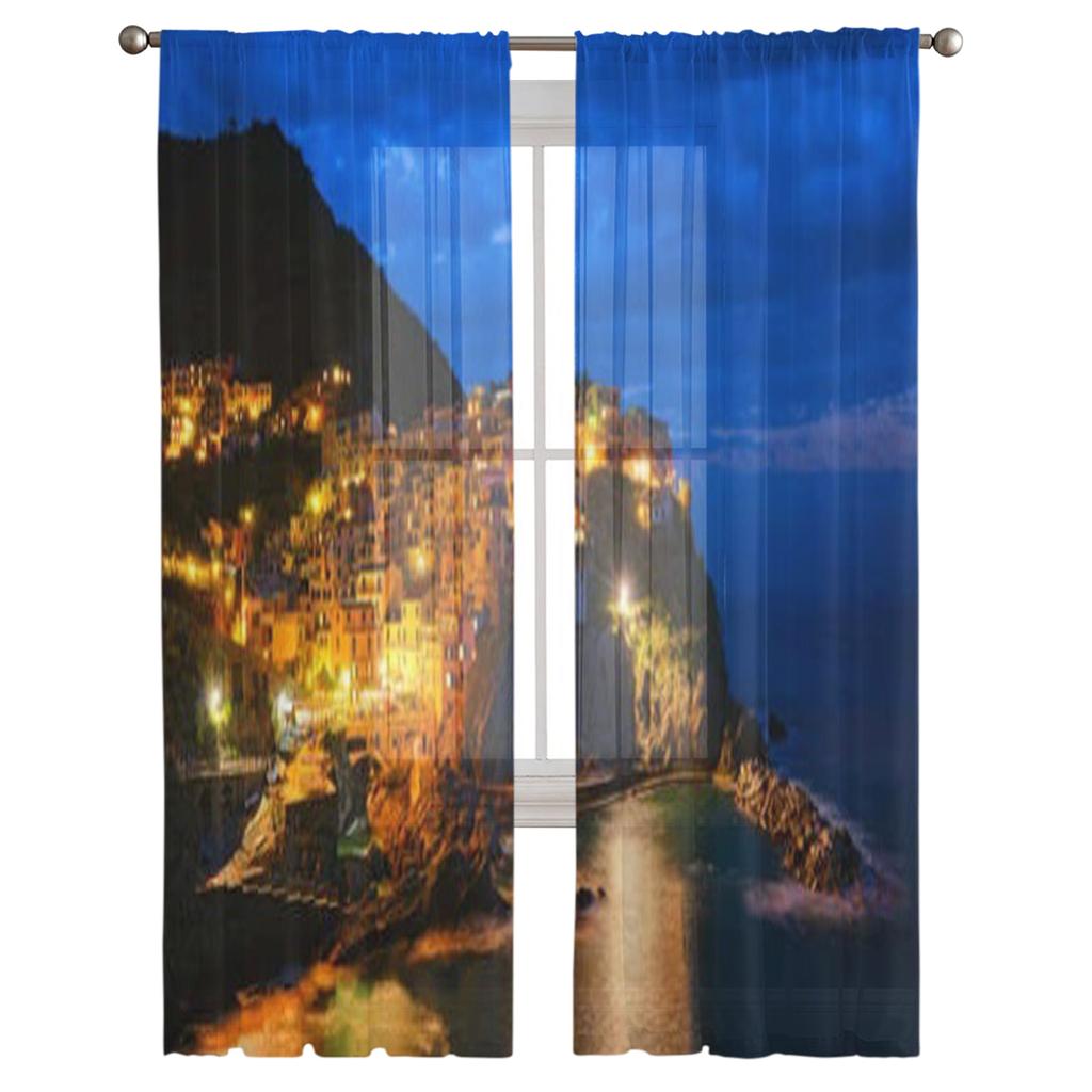 Cityscape Lights Tulle Sheer Curtains for Living Room Decoration Curtain for the Room Bedroom Kitchen Voile Organza Curtains