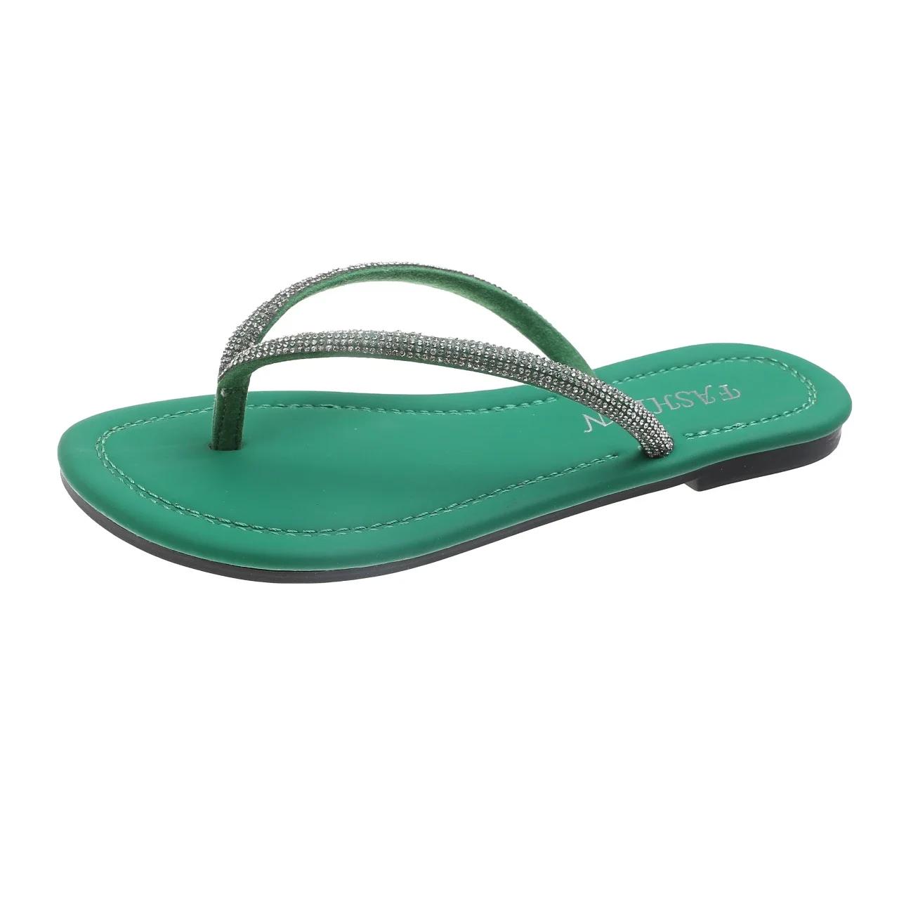 

Модная женская обувь 2025 Шлепанцы Женские тапочки Летние уличные повседневные тапочки Женская модная обувь Кристальная обувь Пляжные сандалии на плоской подошве 42 зелёный