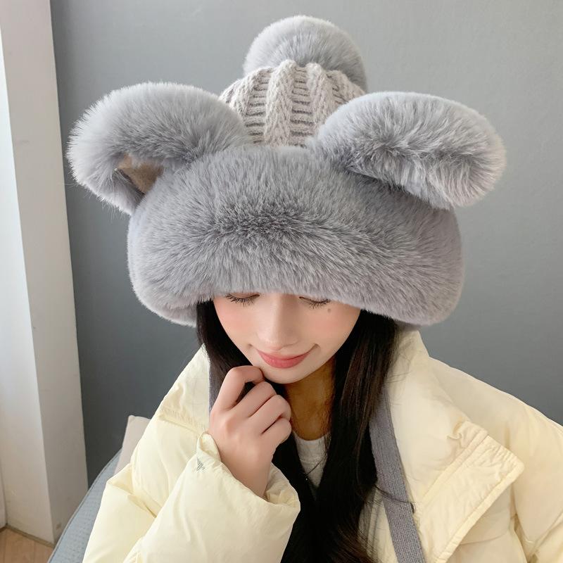 Hat for Women In Winter Cute Plush Teddy Bear Thick Knitted Hat for Warmth
