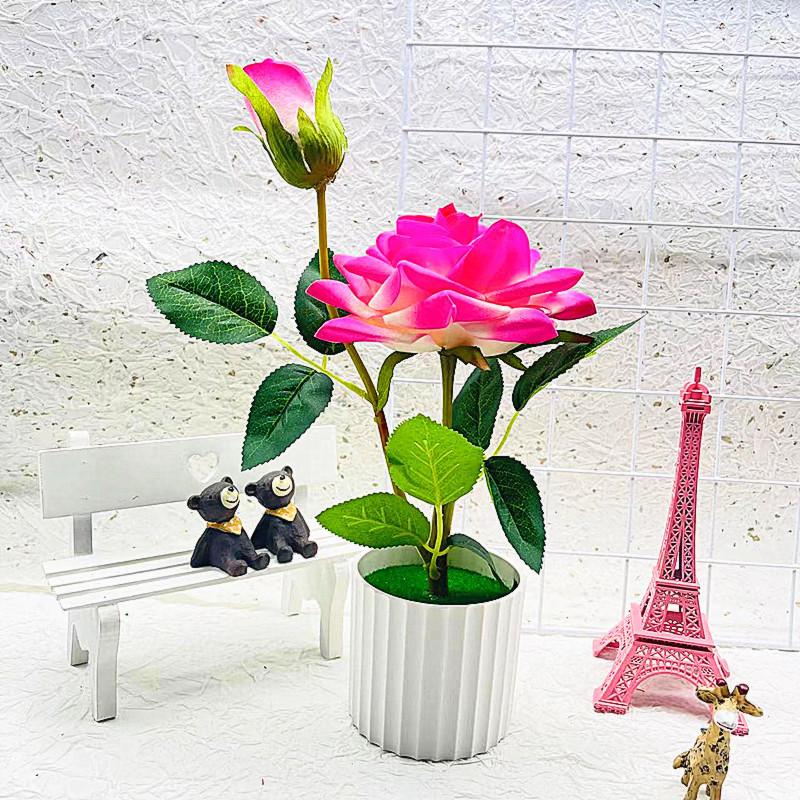 Realistic Rose Artificial Potted Plant Bonsai For Gift And Home Decoration