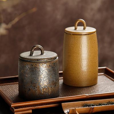 Coarse Pottery Tea Jar Ceramic Tea Container Candy Sealed Storage Jar Retro Tea Bag Storage Box Living Room Decoration Ornaments